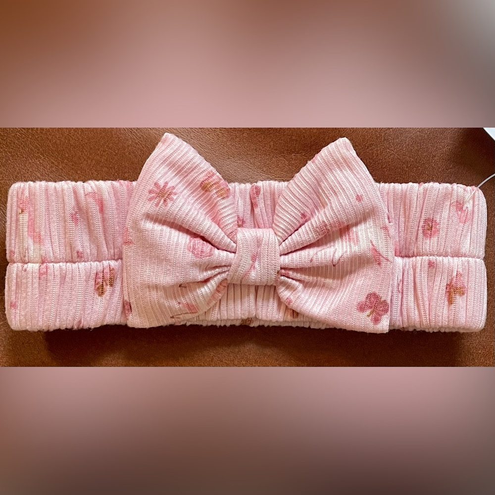 BNWT! Unbranded Sample,🦄🌸 printed, yummy rib infant/toddler headband self bow
